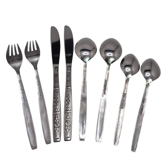 Imperial Stainless Japan 4-piece Flatware Set for 2 - IMI57 Vintage Floral - Picture 2 of 13